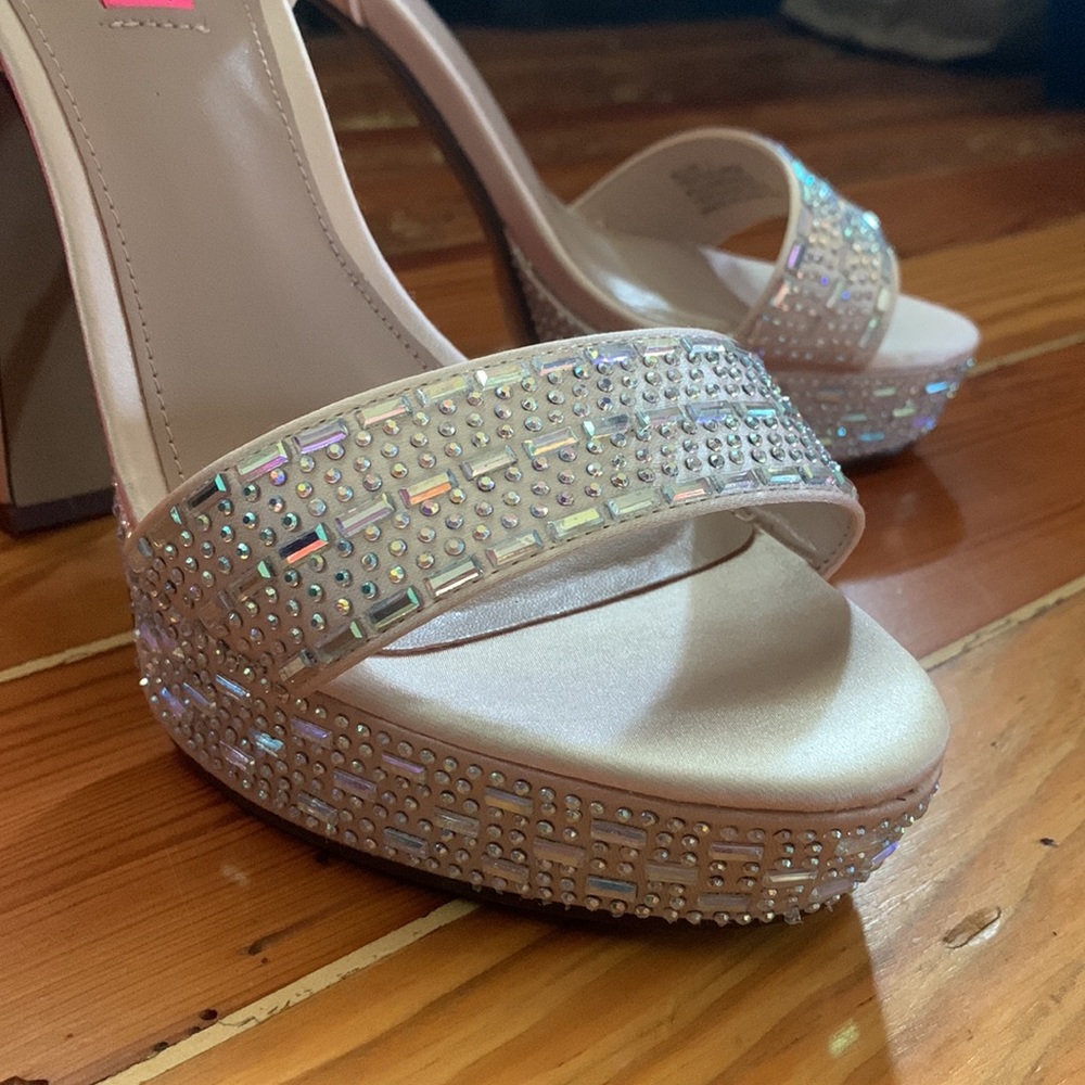 Gold Rhinestone Chunky Heels - Picture 2 of 5